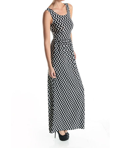 Maxi Dress Sleeveless Colorblock Black White Zig Zag