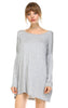 Tunic Top Shirt Dress Oversized Round Neck Long Sleeve Gray Large/X-Large