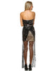 Strapless Sequin Prom Dress with Black and Gold Mesh Overlay