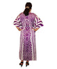 Vacation Resort Drawstring Maxi Dress Vertical Tribal Purple White