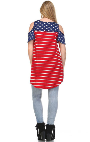 Patriotic Shirt Open Shoulder Navy Star Red Stripes 5