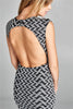 Open Back Midi Dress with V Neckline and Gray Black Print