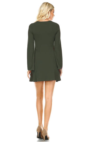 Tunic Top Fitted Dress with Long Bell Sleeves Olive