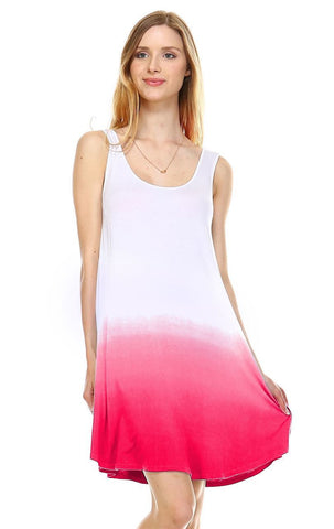 Dip Tie Dye Dress Tank Sleeveless Mini Dresses White Coral