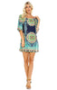 Off Shoulder Tunic Dress Navy Blue Tropical Paisley