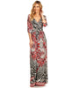 Maxi Dress with Sleeves Leopard Red Black Accent