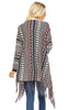 Open Front Oversized Fringe Cardigan with Winter Print Beige