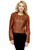 Womens Faux Leather Shell Stylish Brown 3 Zipper Jacket