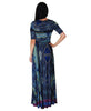 Maxi Dress with Sleeves Line Paisley Green Black