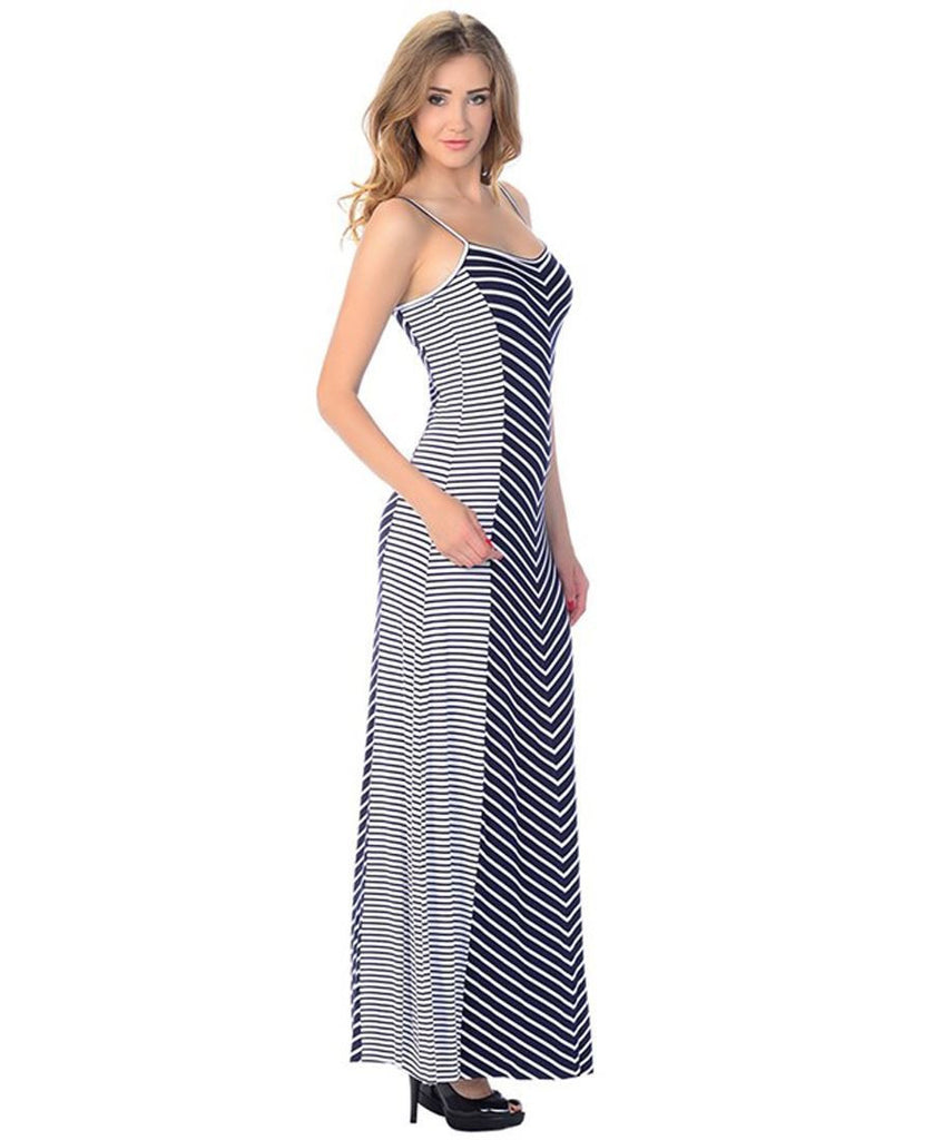 Maxi Dress Sleeveless Striped Navy Chevron
