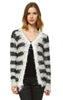 Fuzzy Cardigan Sweater Open Front Closure Black White