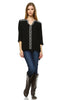 Embroidered Shirt with Long Sleeves Floral Lace Black
