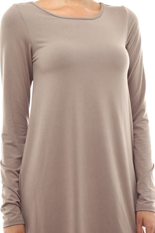 Tunic Top Long Sleeve Trapeze Dress Taupe