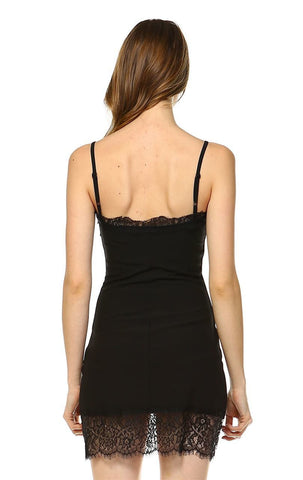 Full Slip Dress with Lace Details Black