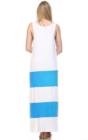Racerback Maxi Dress Sleeveless White Blue