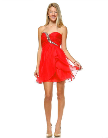 Strapless Jewel Chest with Drape Skirt Red PLUS