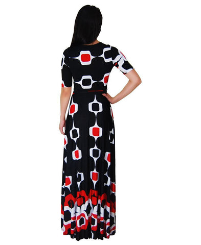 Maxi Dress with Sleeves Paper Chain Black Red