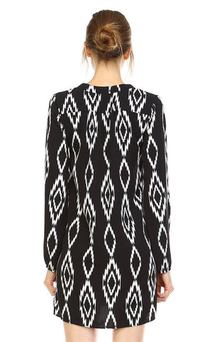 Tunic Top Blouse Tribal Diamond Black White