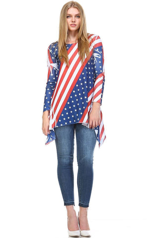Patriotic Shirt Long Sleeve Liberty Red White Blue