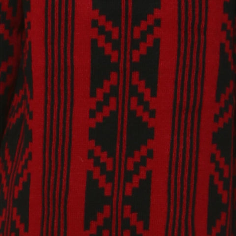 Long Trench Cardigan Tribal Sweater Geometric Burgundy Red