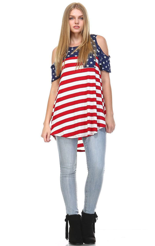 Patriotic Shirt Open Shoulder Navy Star Red Stripes 1