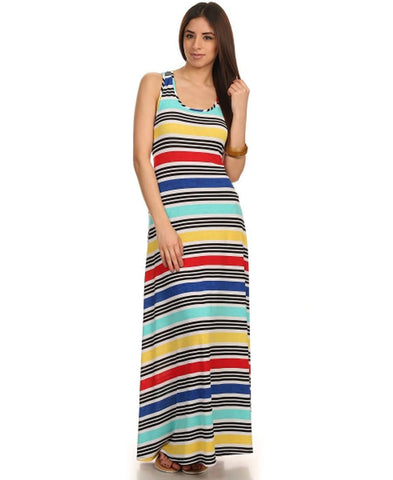 Racerback Maxi Dress Striped Red Blue Yellow