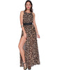 Maxi Dress Sexy High Slit Leopard Print