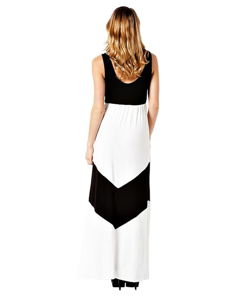 Colorblock Chevron Maxi Dress Black/White