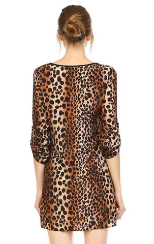 Relaxed Fit Printed Tunic Top Blouse Cheetah Brown Black Tan