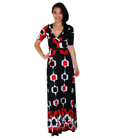 Maxi Dress with Sleeves Paper Chain Black Red