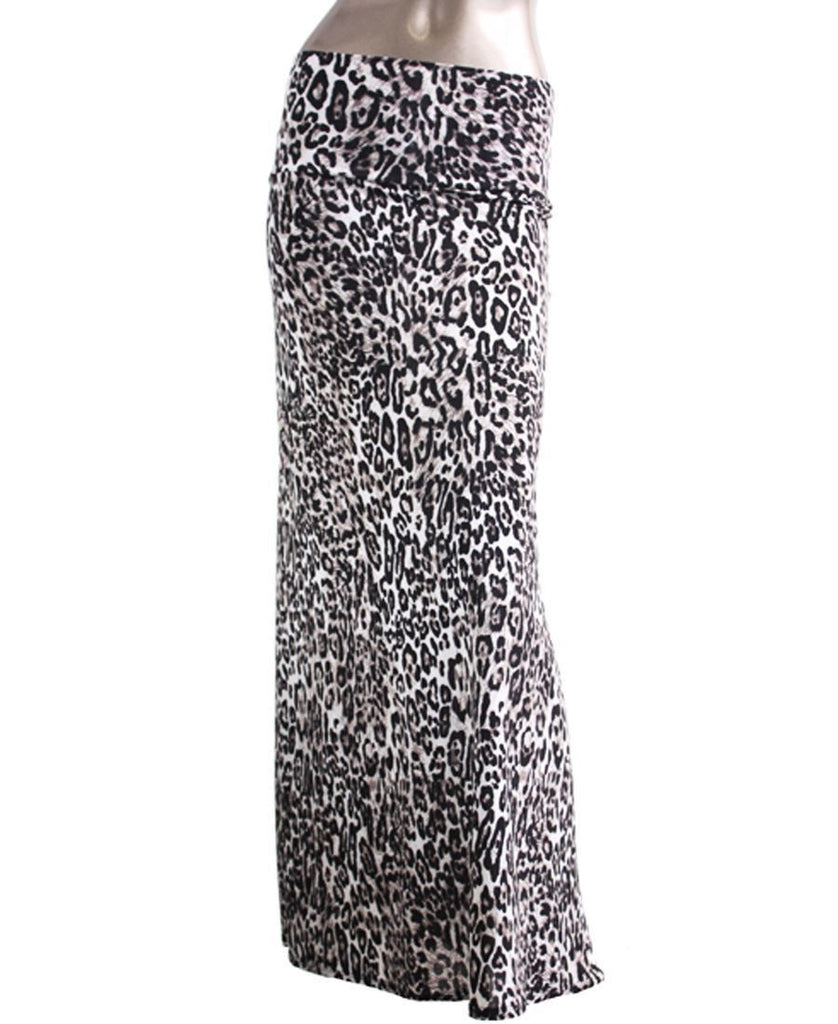 Black Ivory Cream Leopard Foldover Maxi Skirt