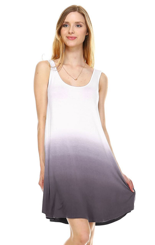 Dip Tie Dye Dress Tank Sleeveless Mini Dresses White Charcoal