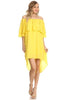 Off Shoulder Hi Low Short Sleeve Resort Mini Dress Yellow