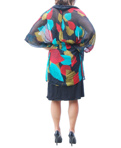 Cardigan Kimono Floral Blue Red Golden Leaves